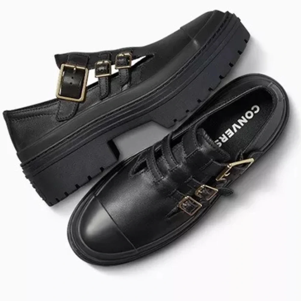 Converse Leather Platform Buckle Mary Jane Shoes
